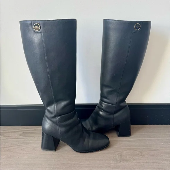 Coach Black Knee-High Block Heel Leather Boots 🖤 - Picture 3 of 16